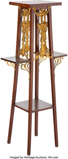 79317: French Art Nouveau Gilt Metal and Hardwood Stand