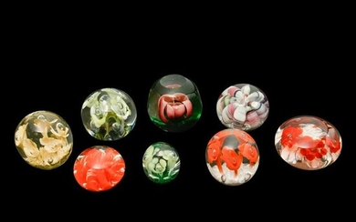 8 Joe St. Claire Paperweights Including Crimp Rose.