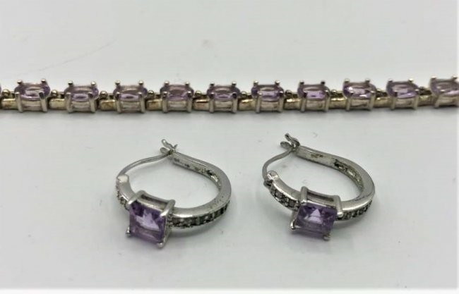 .925 Sterling Purple Amethyst Bracelet and Earrings