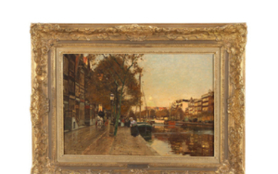 HERMANNS, HEINRICH ( Düsseldorf 1862 - 1942 Düsseldorf ), "Am Kai von Amsterdam"
