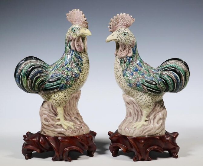 (2) CHINESE PORCELAIN ROOSTER FIGURINES