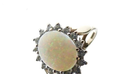 9ct gold, opal and diamond dress ring set oval...