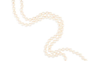 A 14K WHITE GOLD, CULTURED PEARL AND DIAMOND NECKLACE