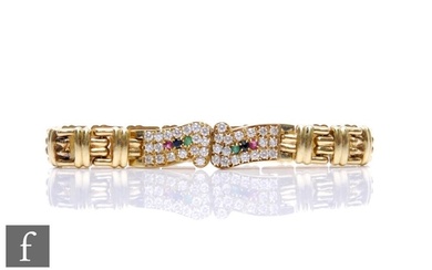 A 14ct fancy flexible link bracelet set with twin panels of ...