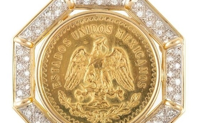 A 1946 50 Pesos Coin Bezel Set Pendant in 14K