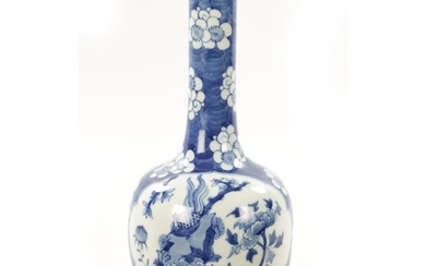 A 19TH CENTURY CHINESE BLUE AND WHITE BOTTLENECK VASE with p...