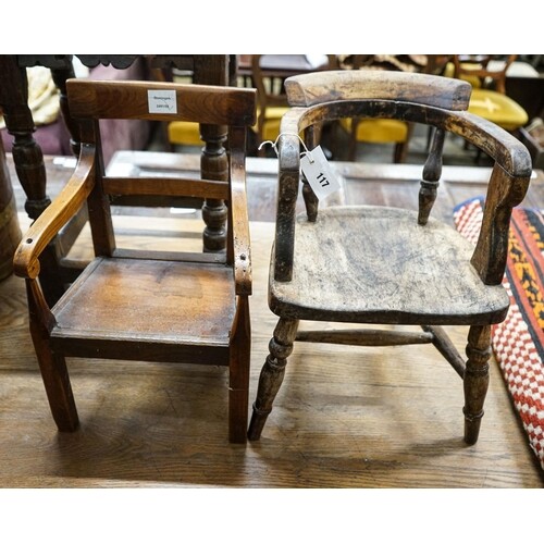 A 19th century fruitwood child's chair, delete width 30cm, h...