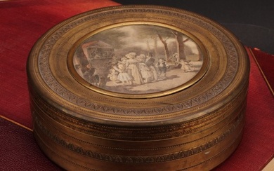A 19th century gilt metal circular box, the push-fitting cov...