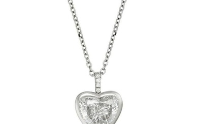 A 2.05 CARAT DIAMOND HEART PENDANT NECKLACE in platinum, the pendant set with a heart brilliant c...