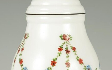 A 20TH CENTURY OPAQUE GLASS LAMP SHADE painted with
