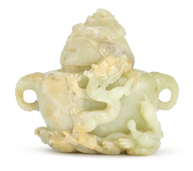 A CELADON JADE 'DRAGON' VASE AND COVER QING DYNASTY, 18TH CENTURY
