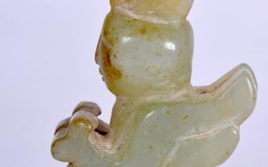 A CHINESE CARVED JADE FIGURAL PENDANT, formed as a