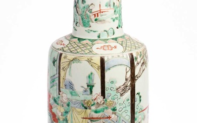 A CHINESE FAMILLE-VERTE ROULEAU VASE, QING DYNASTY, 19TH CENTURY