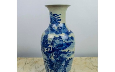 A CHINESE KANGXI STYLE BLUE AND WHITE PORCELAIN VASE, 40cm H...