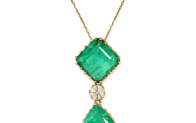 A COLOMBIAN EMERALD AND DIAMOND PENDANT NECKLACE i ...