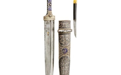 A Caucasian silver-mounted, nieloed and enamelled