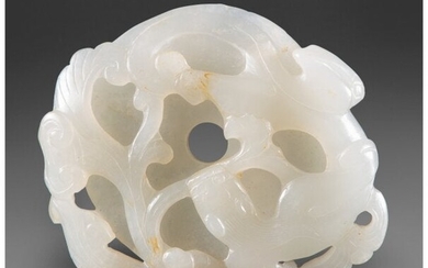 A Chinese Carved White Jade Chilong and Lingzhi