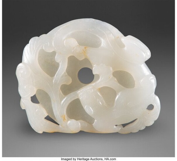 A Chinese Carved White Jade Chilong and Lingzhi