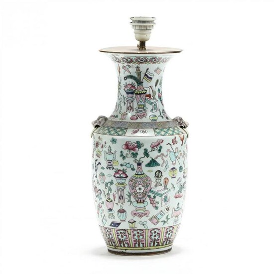 A Chinese One Hundred Antiques Vase Lamp