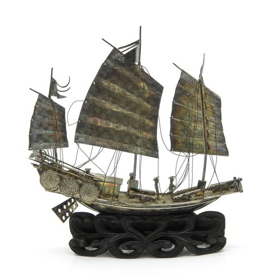 A Chinese Silver Miniature Boat