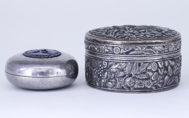 A Chinese Silvery Metal Circular Box and Cover and...