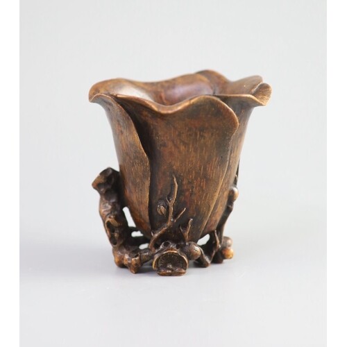 A Chinese bamboo magnolia libation cup, 17th/18th century,...
