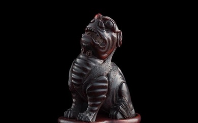 A Chinese carved horn beast figure, 19th century