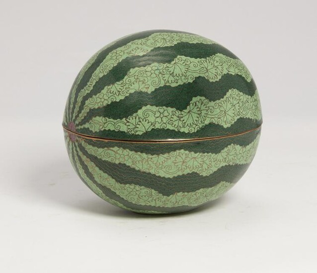 A Chinese cloisonne enamel melon form covered box