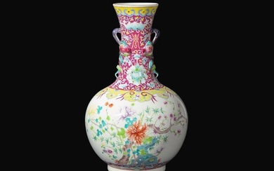 A Chinese famille rose-decorated vase, Hongxian four-character mark 粉彩瓶一