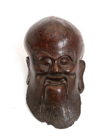 A Chinese wood head of Shou Lao