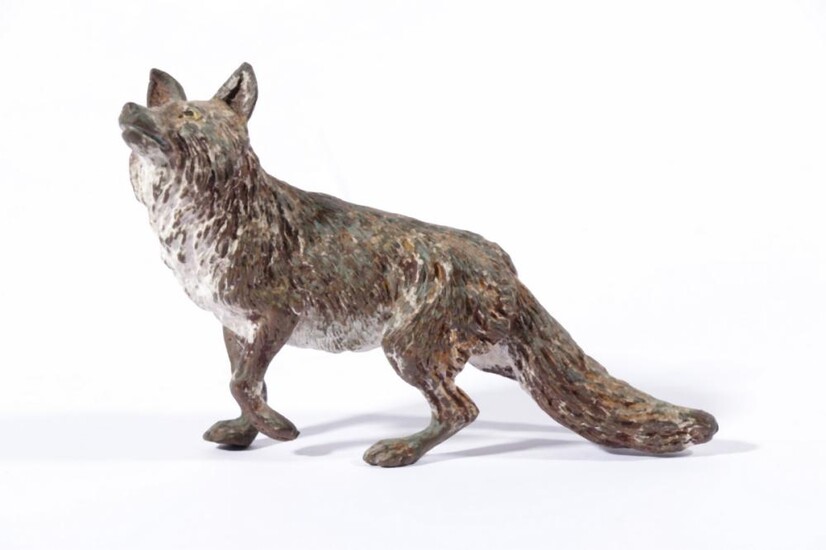 A Cold Painted Bronze of a Fox (L:12cm)