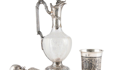 A Continental Silver Decanter, Beaker and Perfume