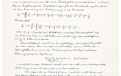 A. Einstein. Autograph letter signed, to the mathematician E.G. Straus, with three equations [spring 1945?]
