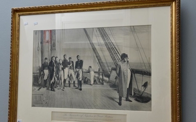 A FRAMED PRINT OF THE SURRENDER OF NAPOLEAN TO GREAT BRITAIN 40 x 60cm