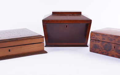 A FRENCH BRASS AND MOTHER-OF-PEARL INLAID KINGWOOD AND TULIPWOOD JEWELLERY BOX (3)