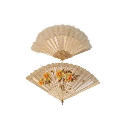 A FRENCH FAN, 19th century the silk pleated panel painted wi...
