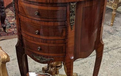 A FRENCH STYLE DEMI-LUNE SIDE CABINET