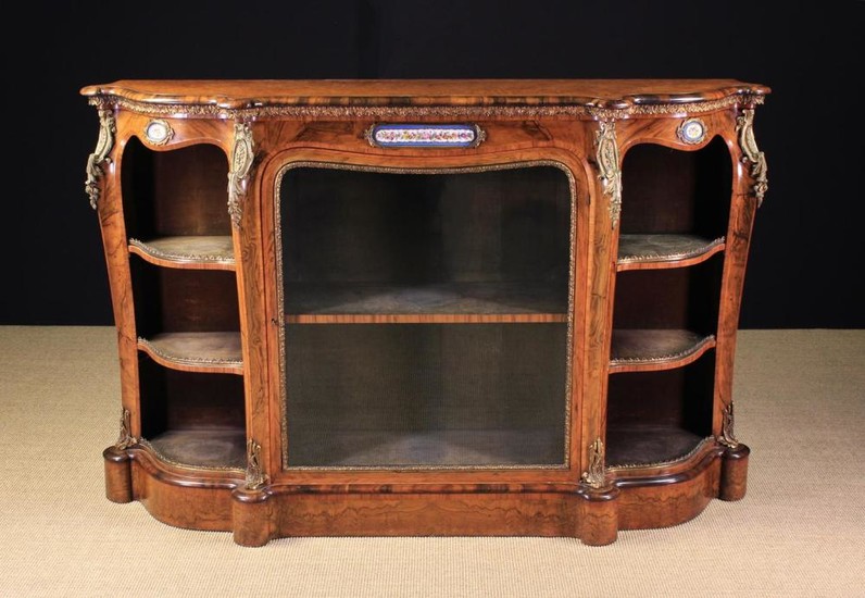 A Fine 19th Century Burr Walnut Credenza with diagonally grained borders outlined in stringing and m