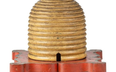 A Fraternal Carved and Painted Wood Beehive