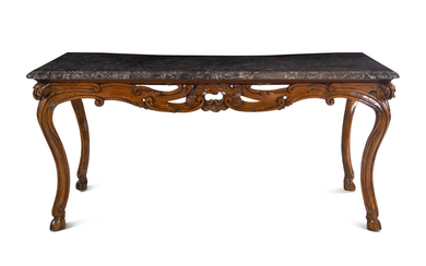 A French Provincial Carved Walnut Marble-Top Center Table