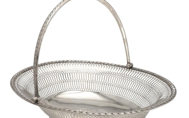 A GEORGE III SILVER SWING-HANDLE BASKET. oval form, with pie...
