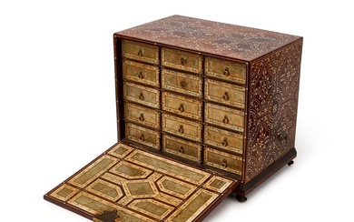 A GESSO & REISIN INLAID WRITING TABLE CABINET, 19TH CENTURY,...