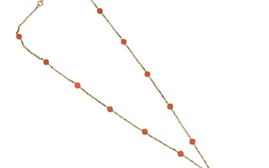 A GOLD, CORAL AND DIAMOND NECKLACE