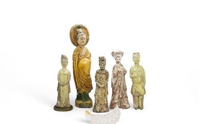 A GROUP OF CHINESE GLAZED-POTTERY FIGURES HAN / MING DYNASTY...