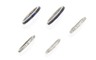 A GROUP OF PLATINUM, SAPPHIRE AND DIAMOND RINGS