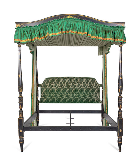 A George III Style Chinoiserie Lacquered Four-Post Tester Bed