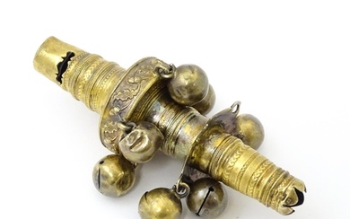 A George III silver gilt child's teething whistle / rattle. ...