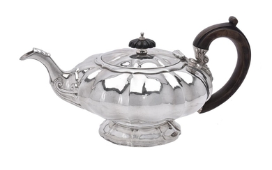A George IV silver melon shaped tea pot by Charles Fox I