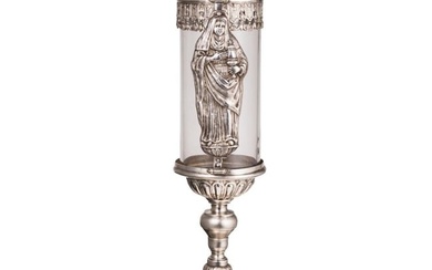 A German plated glass ostensorium (reliquary) with silver saint figure, 18th century