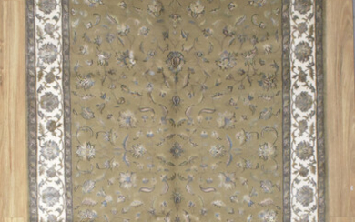 A HANDKNOTTED SILK AND WOOL JAIPUR OLIVE
